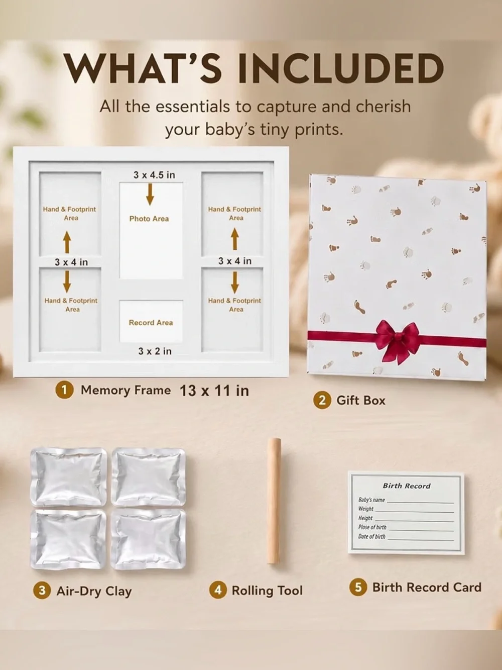 Baby Handprint & Footprint Keepsake Frame - White